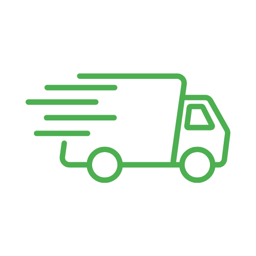 Green line icon of a delivery truck.