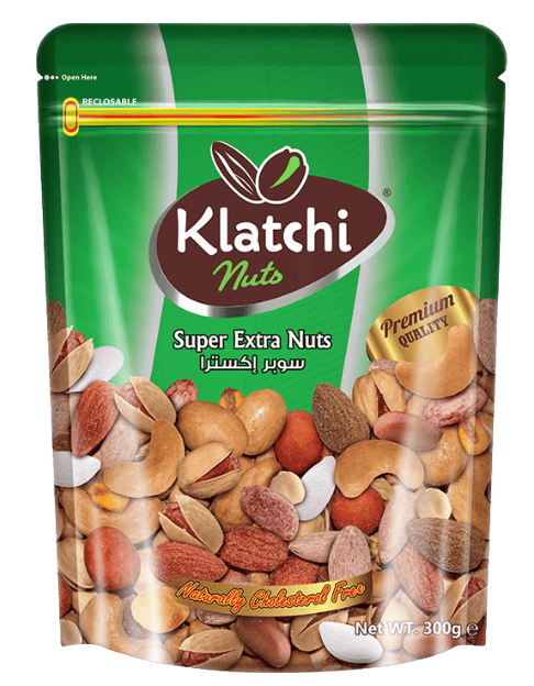 Bag of Klatchi mixed nuts in green packaging.